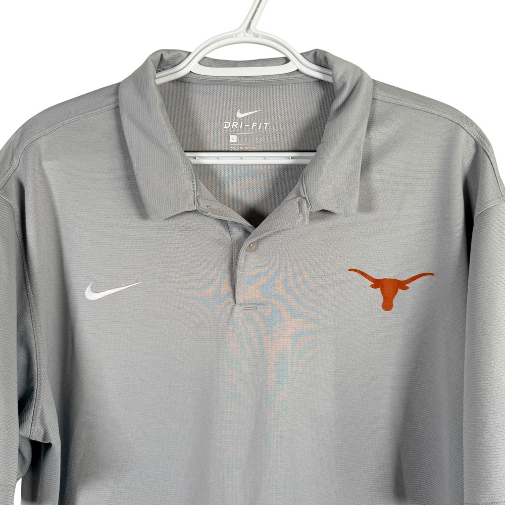 Nike Dri-FIT Texas Longhorns Polo Shirt Mens L Grey Short Sleeve Stretch NCAA